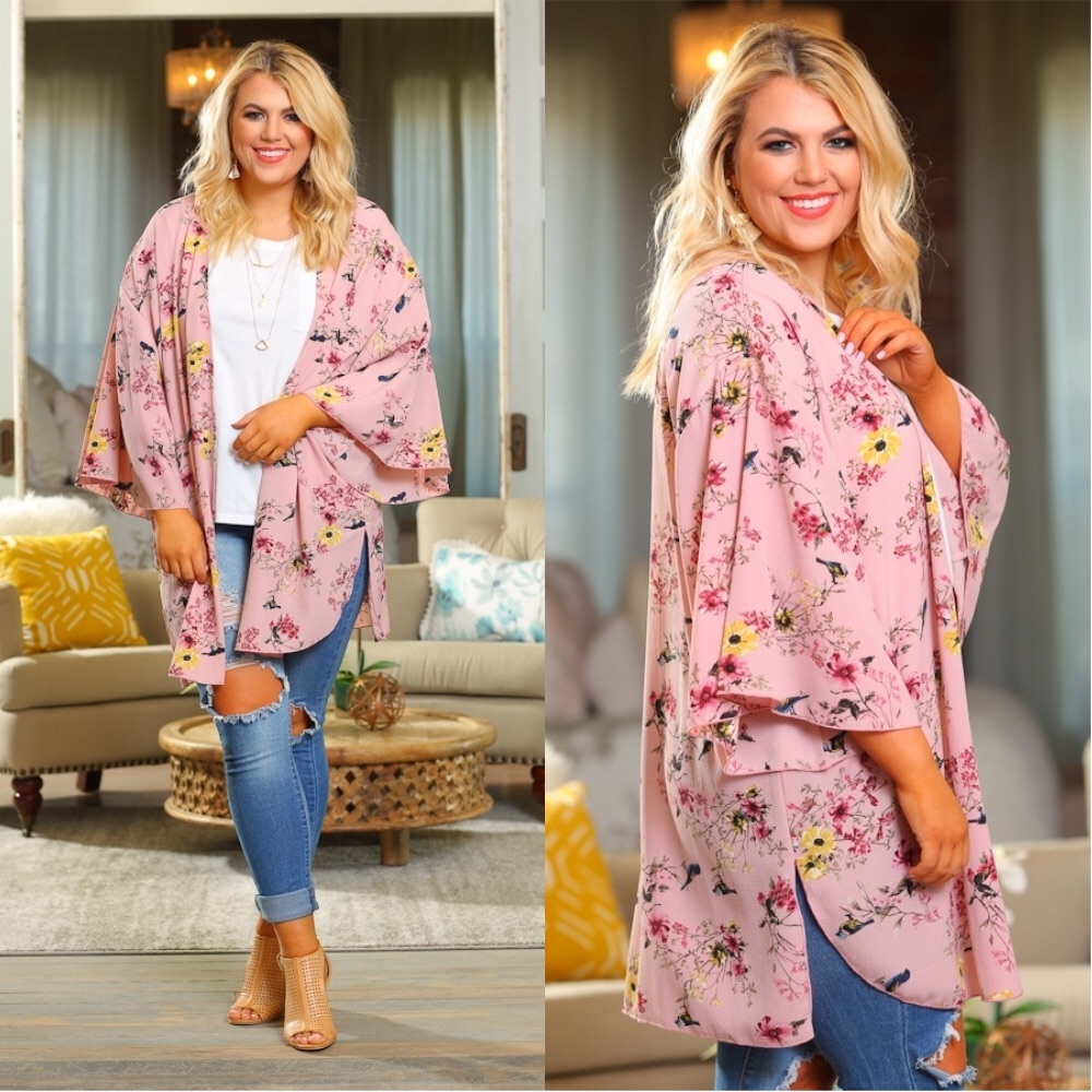 PLUS Pink Floral Kimono - Picture 4 of 4